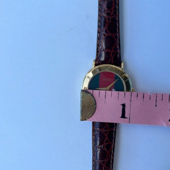 Authentic Gucci Vintage 1990βs Green/Red Web Brown Leather DialWatch/new-battery - Picture 13 of 16